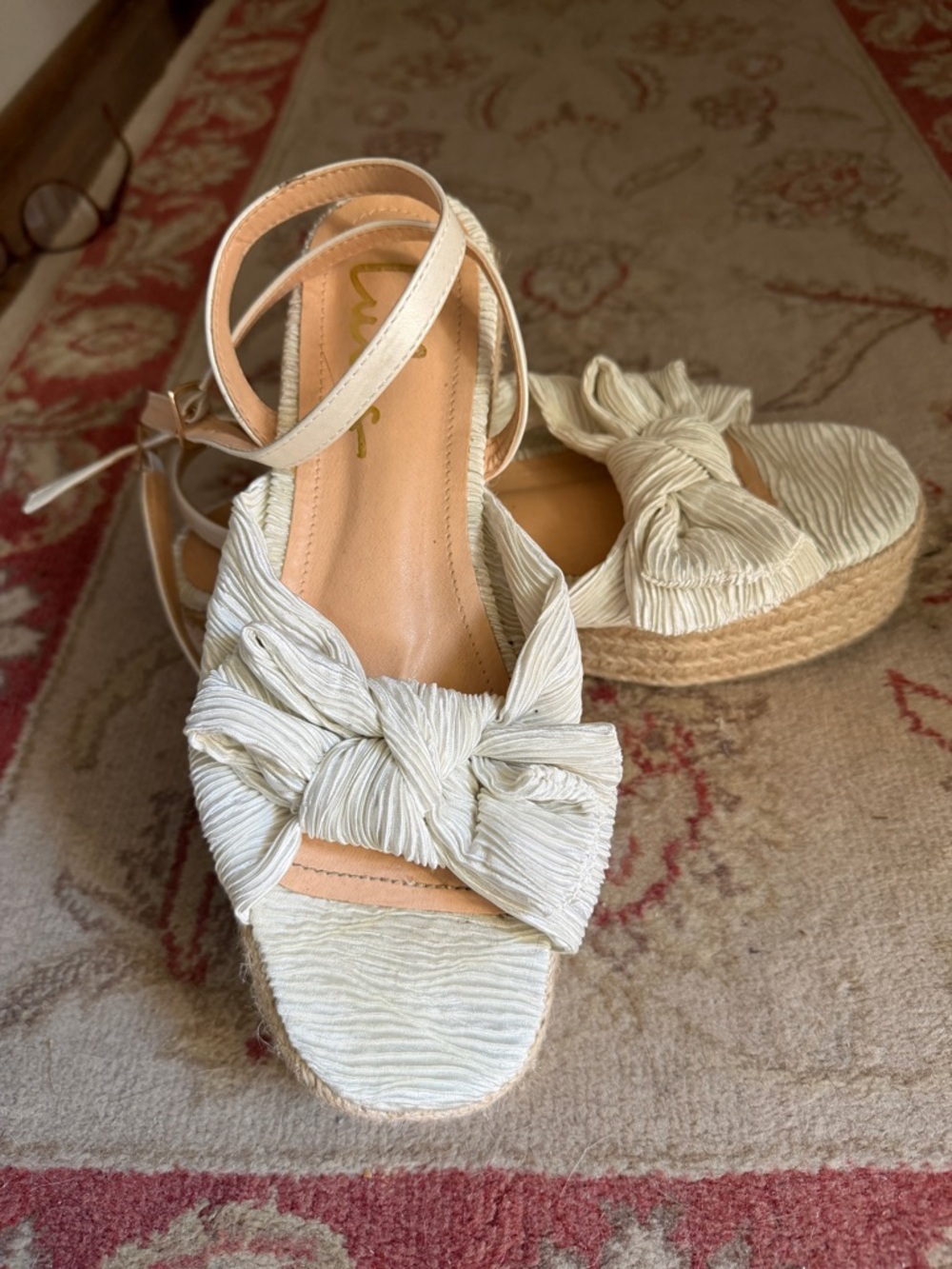 Lulu's Cream Knotted Espadrille Wedge Sandals